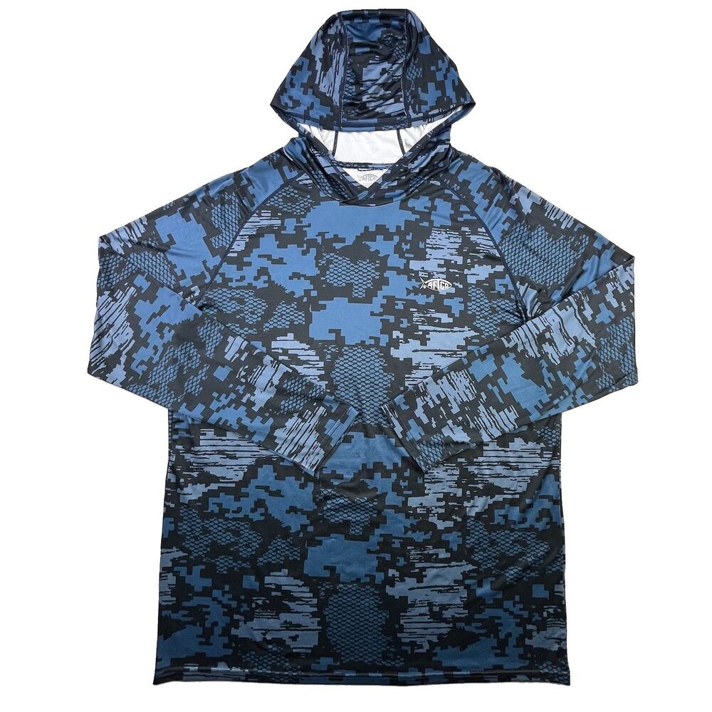 AFTCO Aftech Hoodie Men XL Digital Camo Lightweight Pullover Fishing Outdoor